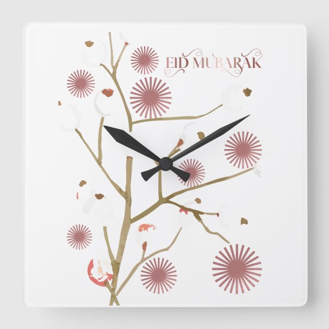 Eid Mubarak Aesthetic lämna Sol Blaze Inslag Fyrkantig Klocka (Framsida)
