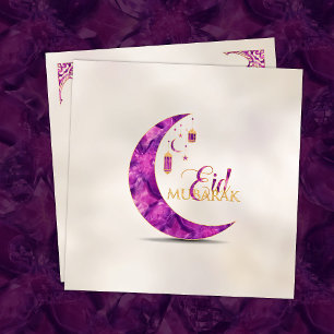 Eid Mubarak - Amethyst Crescent on pearl Julkort