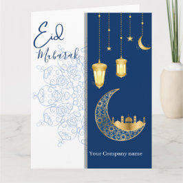 Eid Mubarak /Anpassat företagsnamn blå hälsning Kort