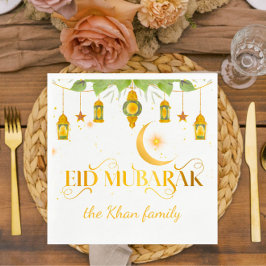 Eid Mubarak Anpassningsbar Guld White Lanterns + M Pappersservett