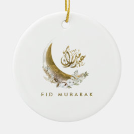 Eid Mubarak | Arabisk kalligrafi | GULD MÅNE Julgransprydnad Keramik