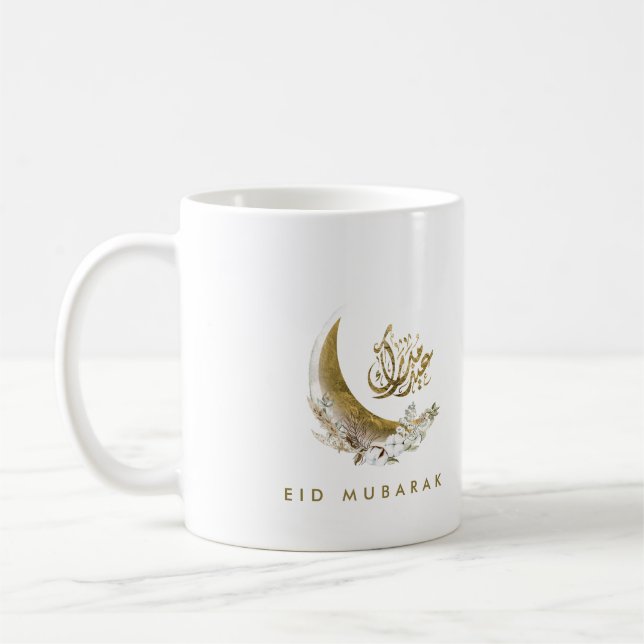 Eid Mubarak | Arabisk kalligrafi | GULD MÅNE Kaffemugg (Vänster)