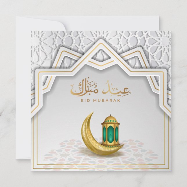 Eid Mubarak Arabiska Calligraphy Guld Crescent Julkort (Framsida)