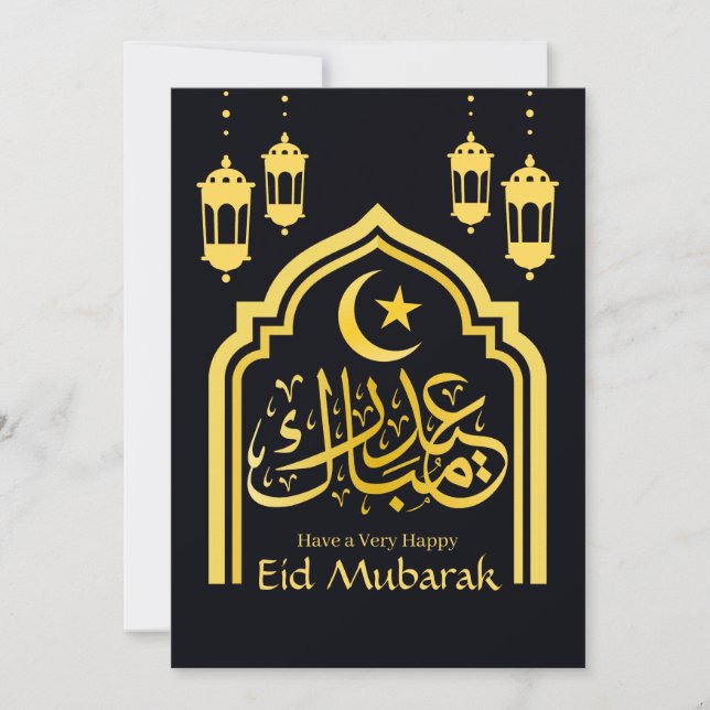 Eid Mubarak Arabiska Eleganten Modern Black Guld Julkort (Framsida)