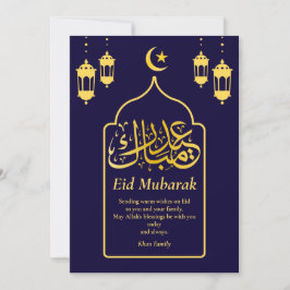 Eid Mubarak Arabiska Eleganten Modern Blue Guld Julkort