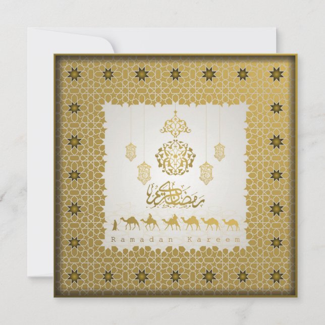 Eid Mubarak Arabiska Mönster Calligraphy Guld Julkort (Framsida)