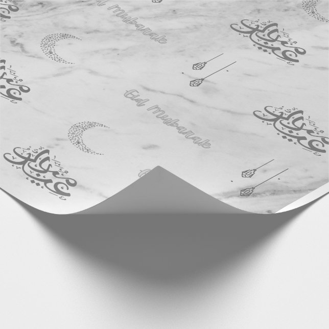 Eid Mubarak Arabiska Wrapping Papper Marble White Presentpapper (Hörn)