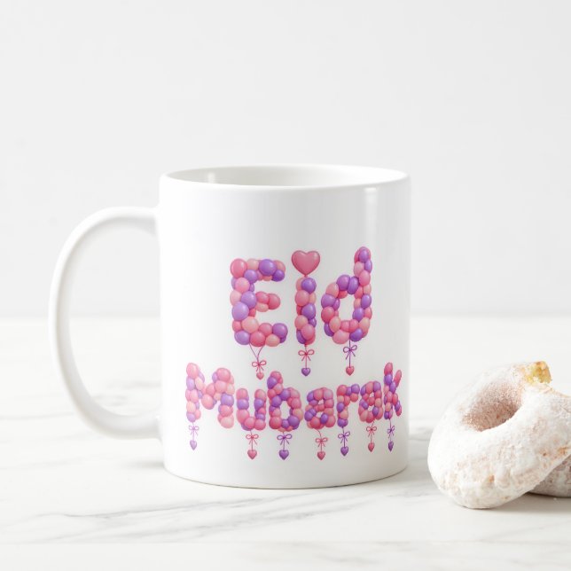 Eid Mubarak Ballongbokstavs Kaffe Mugg (Med munk)