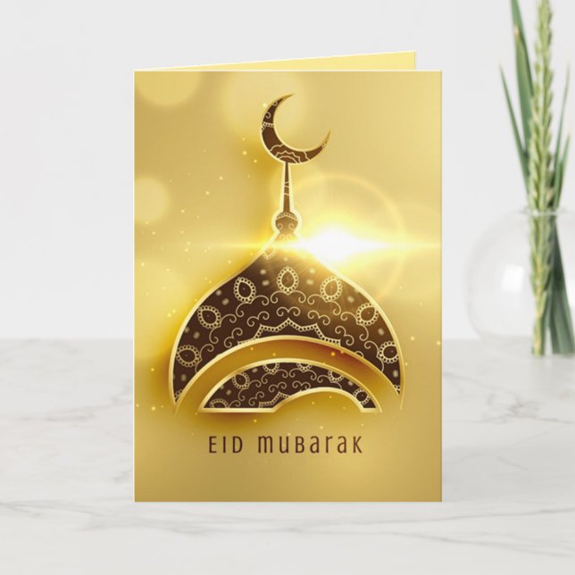 Eid Mubarak Bevackra Brown och Golden Helgkort (Framsida)