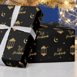 Eid Mubarak Black + Guld Elegant Lanternor + Måne Presentpapper