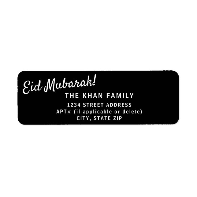Eid Mubarak Black Returadress Sticker Label Etikett (Framsidan)