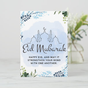 Eid Mubarak Blommig Blå Moské Julkort