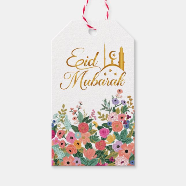 Eid mubarak blommigt presentetikett (Framsidan)