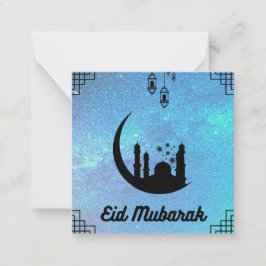 Eid Mubarak Blue Milky way in Black Text Note Card Anteckningskort