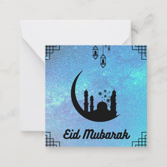 Eid Mubarak Blue Milky way in Black Text Note Card Anteckningskort (Framsida)