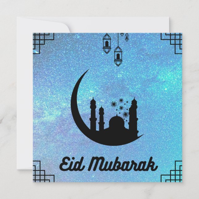 Eid Mubarak Blue Milky way in Black Text Note Card Inbjudningar (Framsida)