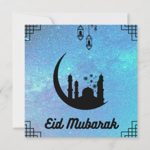 Eid Mubarak Blue Milky way in Black Text Note Card Inbjudningar