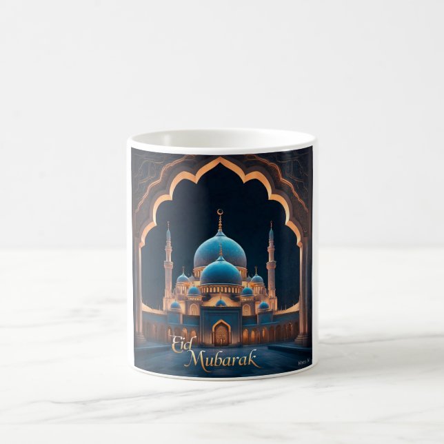 Eid Mubarak Blue Mosque Nightscape Kaffemugg (Center)