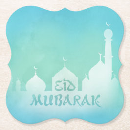Eid Mubarak Blue Watercolor Mosque - Papper Underl Underlägg Papper