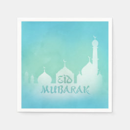 Eid Mubarak Blue Watercolor Mosque - Pappersservet Pappersservett