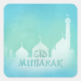 Eid Mubarak Blue Watercolor Mosque - Sticker Fyrkantigt Klistermärke