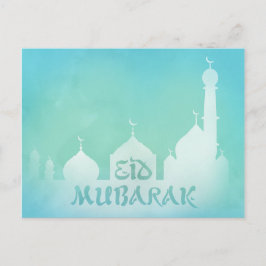 Eid Mubarak Blue Watercolor Mosque - vykort