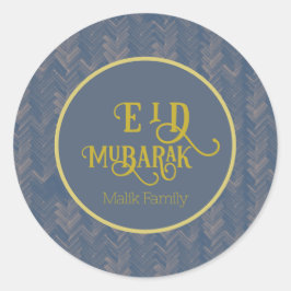 Eid Mubarak Chevron Retro Blue Personlig Runt Klistermärke