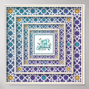 Eid Mubarak Colorful Blue Grönt Lila Gult Poster