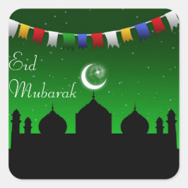 Eid Mubarak Colorful Garland Fyrkantigt Klistermärke
