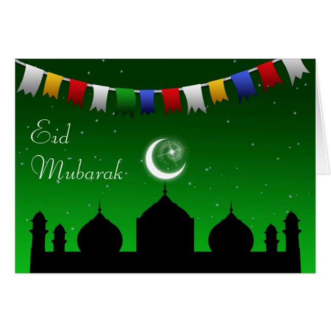 Eid Mubarak Colorful Garland Hälsningskort (Framsidan Horizontal)