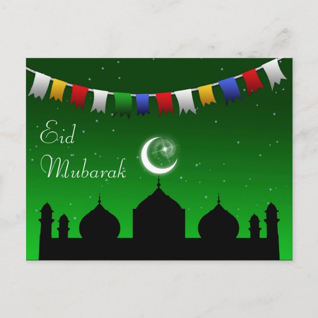 Eid Mubarak Colorful Garland Vykort (Framsida)