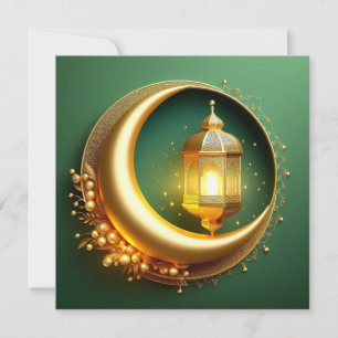 Eid Mubarak Crescent Guld Pearl Grönt Julkort