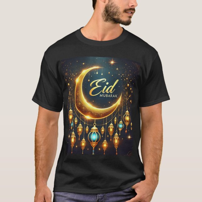 Eid Mubarak Crescent Måne & Lanterners Manar T Shirt (Framsida)