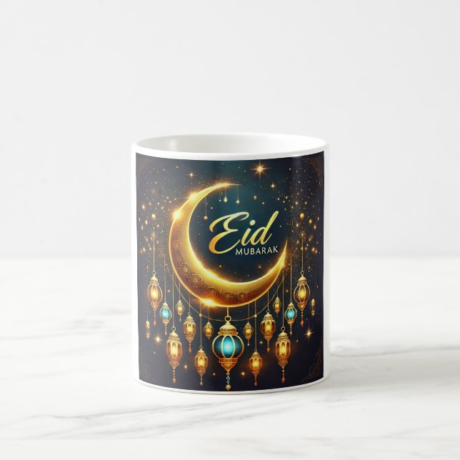 Eid Mubarak Crescent Måne och Lanternor Kaffemugg (Center)