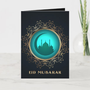 Eid Mubarak Crescent Mosque Golden Blue Black  Kort