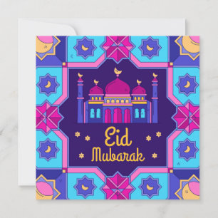 Eid Mubarak Crescent Stars Rosa Blue Watercolor Julkort