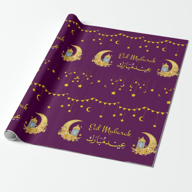 Eid Mubarak Cresent Måne Islamic Wrapping Papper Presentpapper (Utrullad)