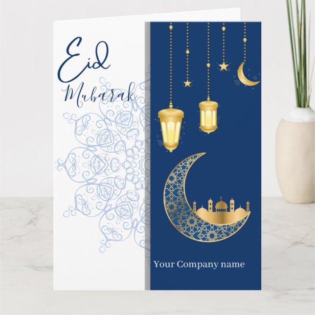 Eid Mubarak /Custom Company Name  blue Greeting  Kort (Framsida)