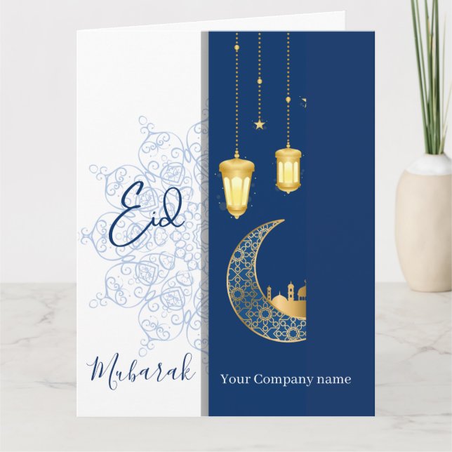 Eid Mubarak /Custom Company Name  blue Greeting  Kort (Framsida)