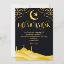 Eid Mubarak Custom Name Elegant Modern Black Guld