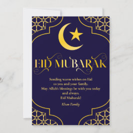 Eid Mubarak Custom Name Elegant Modern Blue Guld Julkort