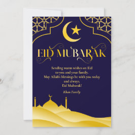 Eid Mubarak Custom Name Elegant Modern Blue Guld Julkort