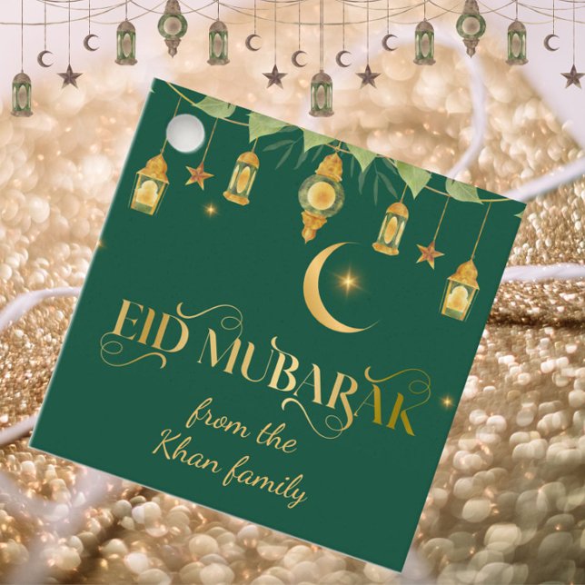 Eid Mubarak Custom Name Elegant Modern Grönt Guld Gåvor Etiketter (Customize this elegant Eid Mubarak favor tag/gift tag with your name, for an extra special touch!)