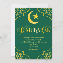 Eid Mubarak Custom Name Elegant Modern Grönt Guld Julkort