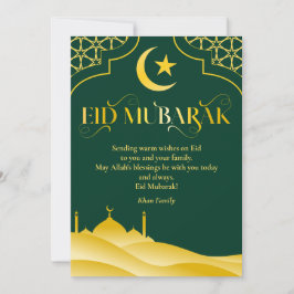 Eid Mubarak Custom Name Elegant Modern Grönt Guld Julkort