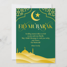Eid Mubarak Custom Name Elegant Modern Grönt Guld Julkort