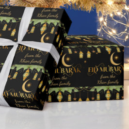 Eid Mubarak Custom Name Guld Black Lanterns + Måne Presentpapper