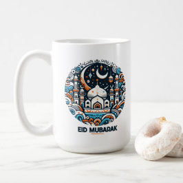 Eid Mubarak Dekorerad Halvmåne Färgrik Moské Art Kaffemugg