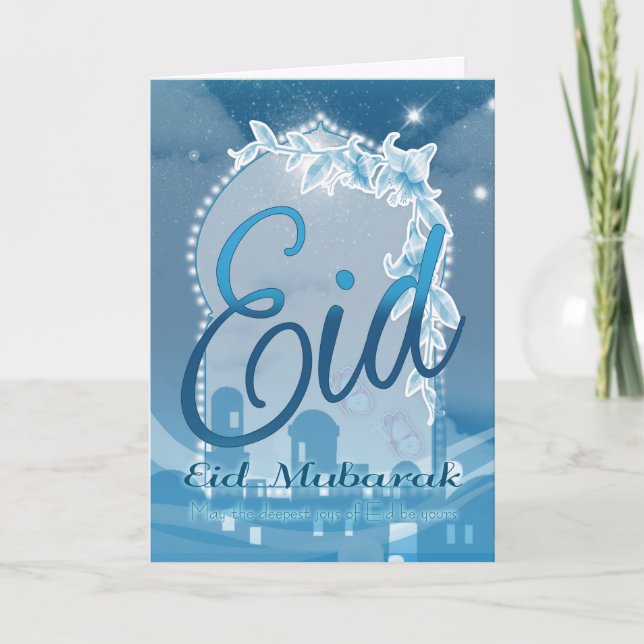 Eid mubarak, Eid hälsningkort, Eid blåttkort Helgkort (Framsida)