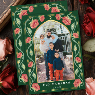 Eid Mubarak Elegant Grön Blommig Foto Julkort